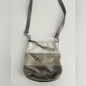 B. Makowsky Cream and Brown Leather Bag